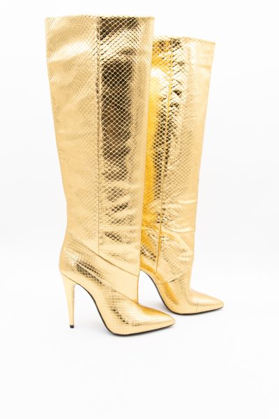 Saint Laurent Stiefel mit Schlangenmuster in Gold