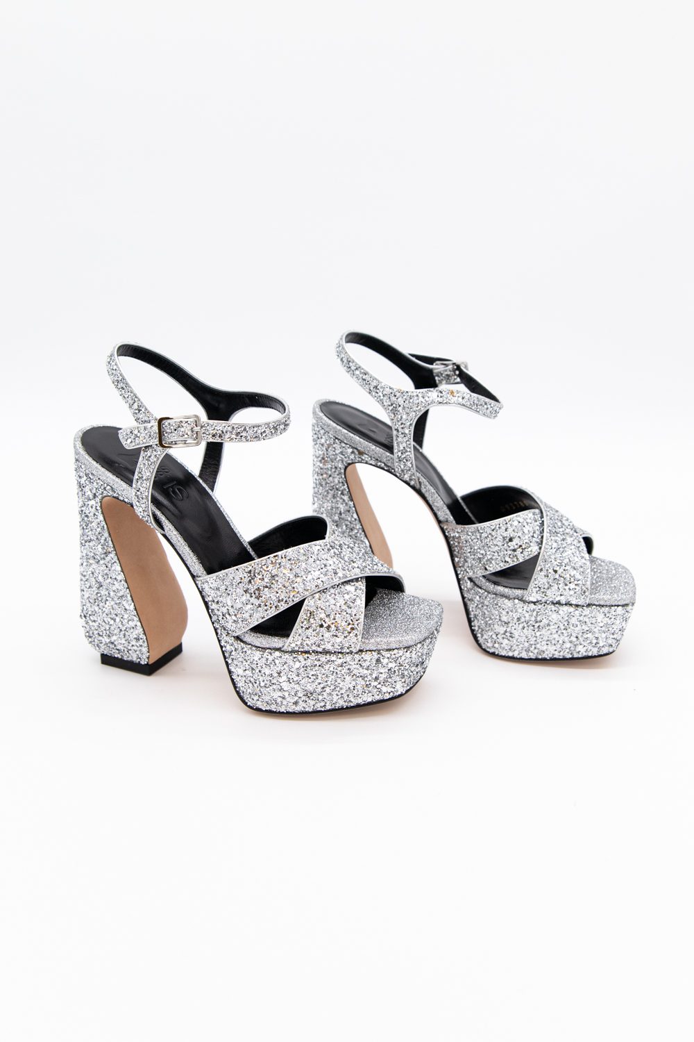 Si Rossi Glitzer Plateau-Sandalette in Silber