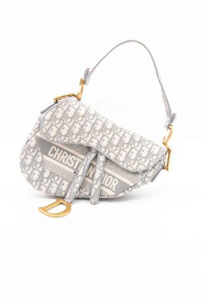 Dior "Saddle Bag" mit Oblique Stickerei in Grau