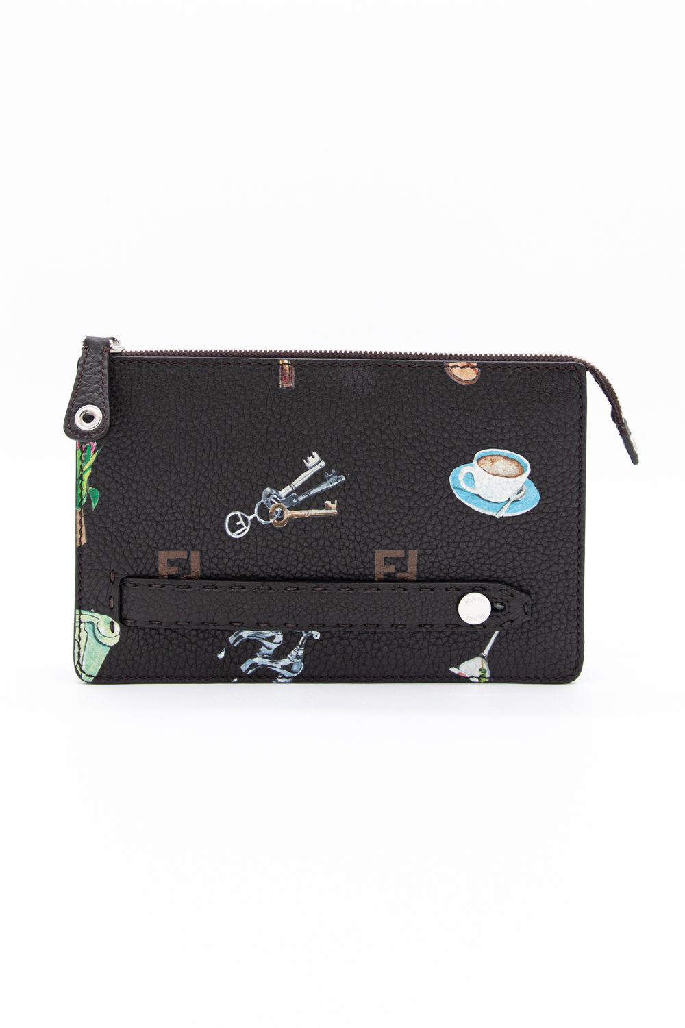 Fendi Clutch in Dunkelbraun mit Prints