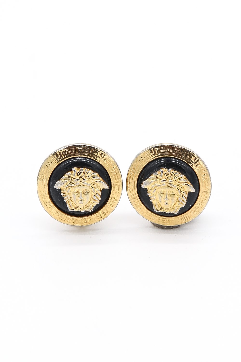 Versace Ohrclips mit Medusa-Motiv in Gold und Schwarz