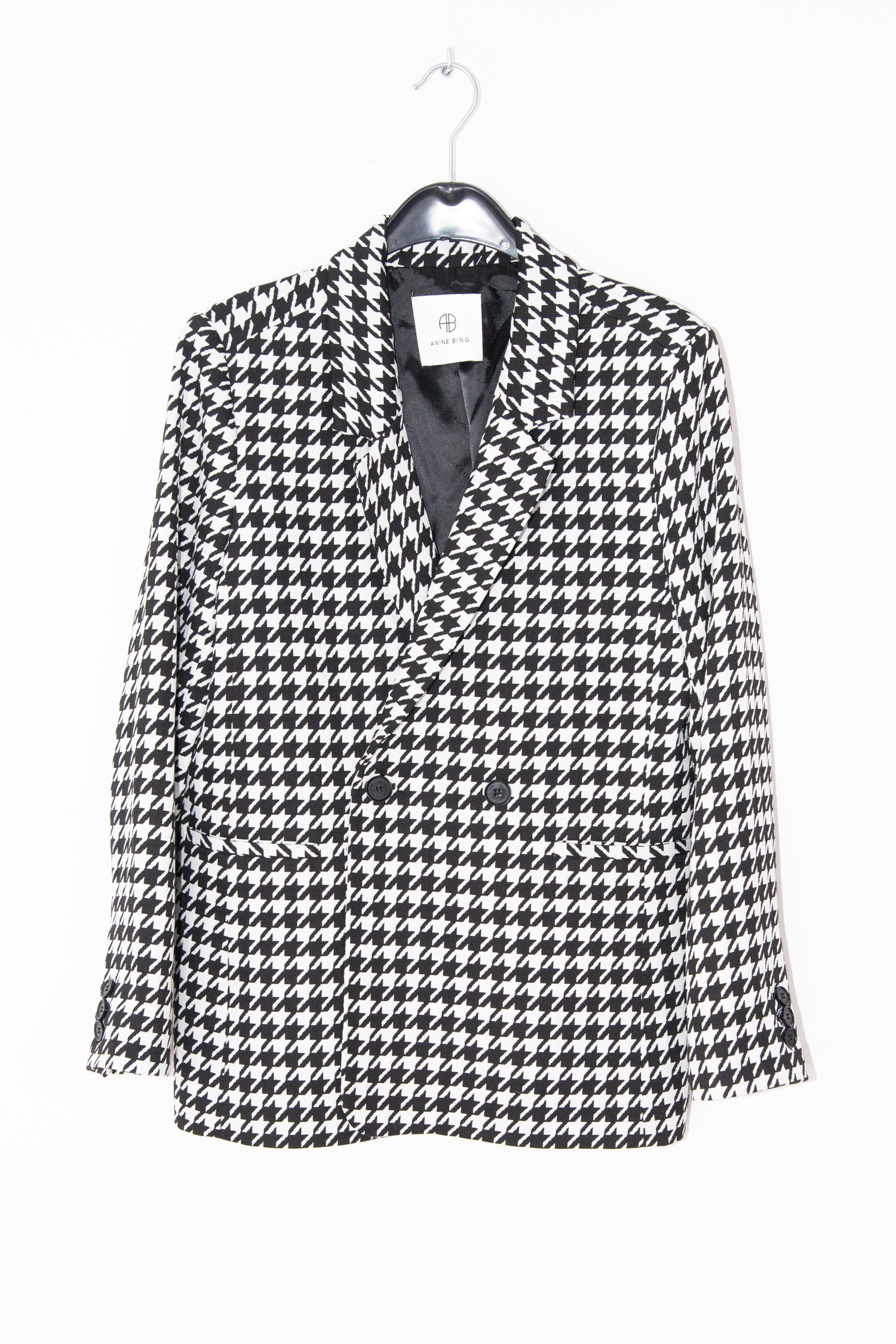 Anine Bing Blazer mit Hahnentrittmuster in Schwarz und Weiß