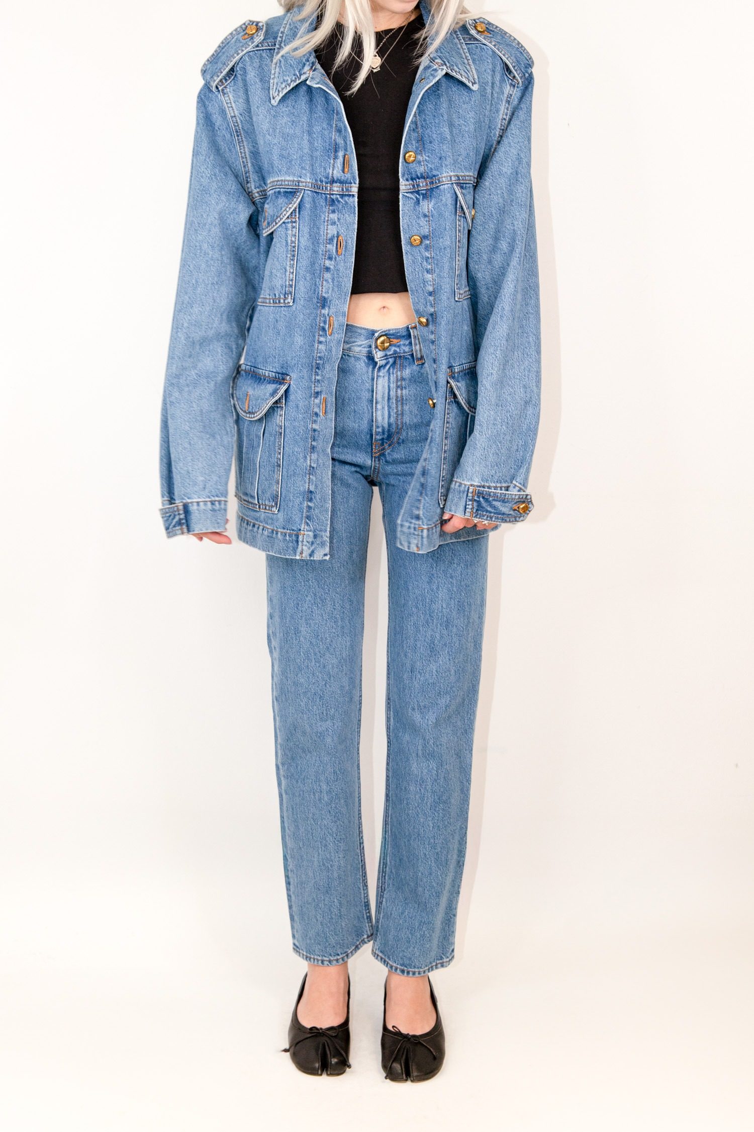 Thumbnail of http://Blazé%20Milano%20Set%20aus%20Jacke%20und%20Hose%20aus%20Denim