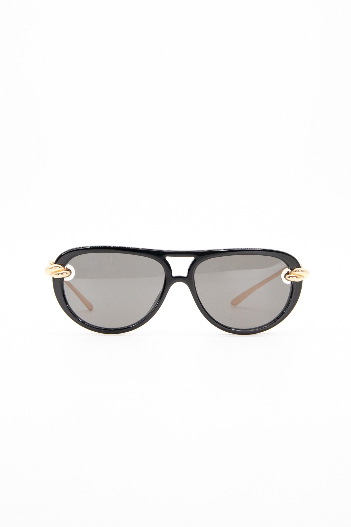 Thumbnail of http://Bottega%20Veneta%20Knot%20Aviator%20Sonnenbrille%20in%20Schwarz%20und%20Gold