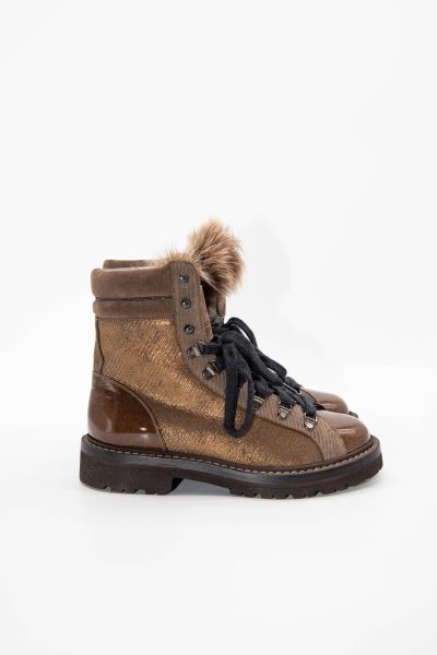 Brunello Cucinelli Wanderschuhe zum Schnüren in Braun und Gold