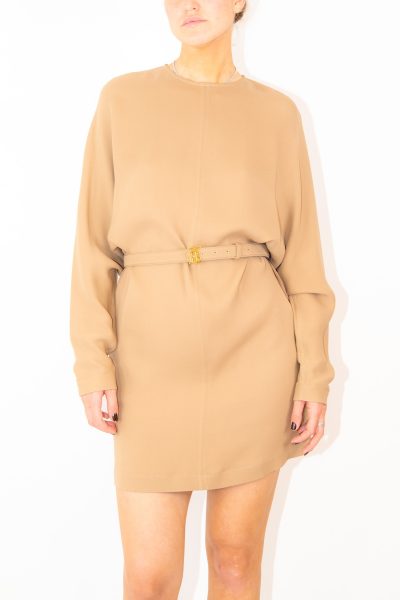 Burberry fließendes Kleid mit Gürtel in Camel-Braun