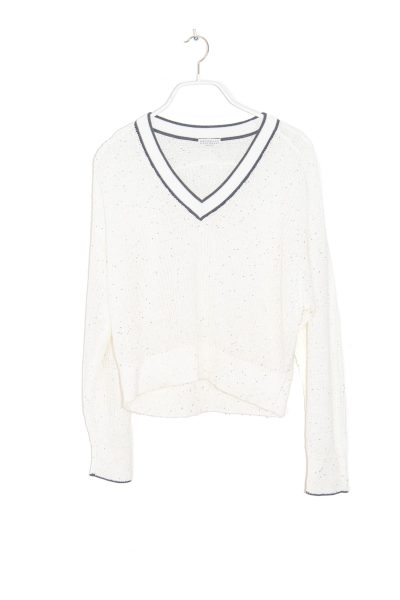 Brunello Cucinelli Pullover mit Pailletten in Weiß und Grau