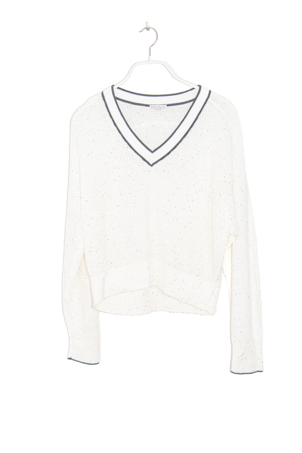 Thumbnail of http://Brunello%20Cucinelli%20Pullover%20mit%20Pailletten%20in%20Weiß%20und%20Grau