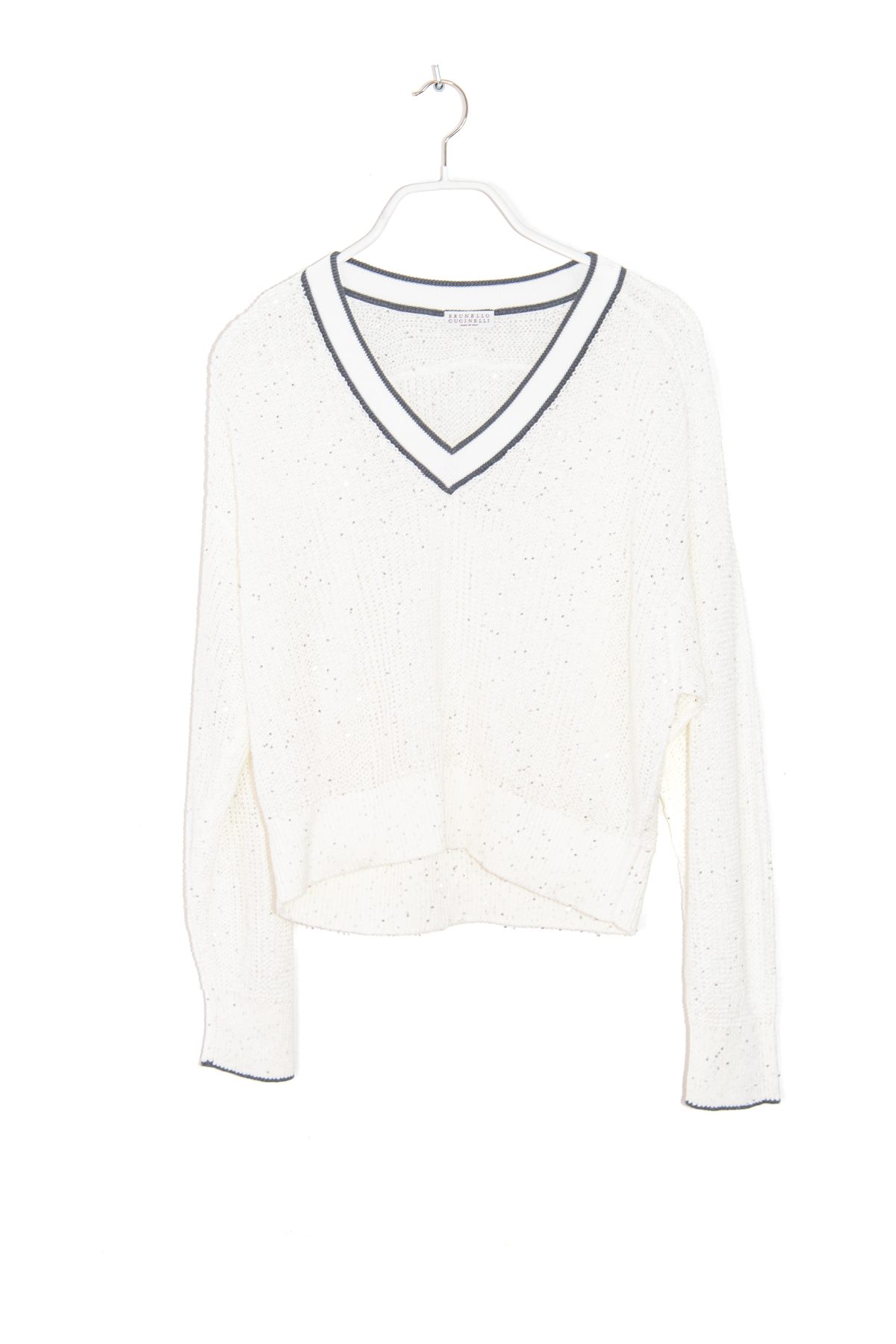 Brunello Cucinelli Pullover mit Pailletten in Weiß und Grau