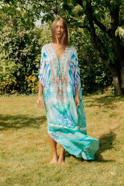 Camilla lange Tunika in Blau und Türkis