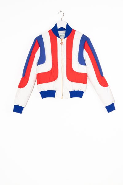 Casablanca "Curve Panel Puffer" Blouson in Weiß, Blau und Rot
