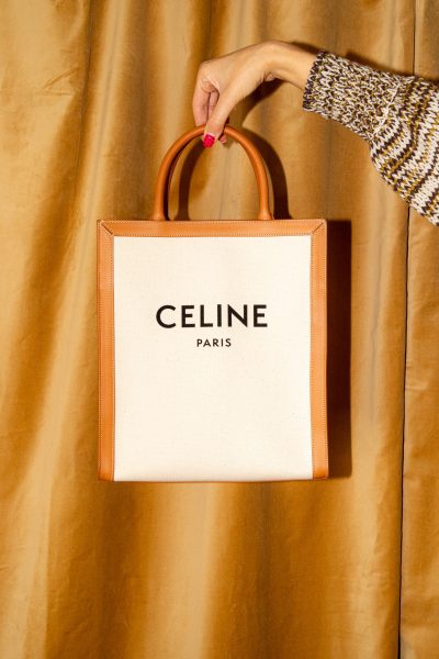 Celine "Vertical Cabas" Shopper in Beige und Cognacfarben