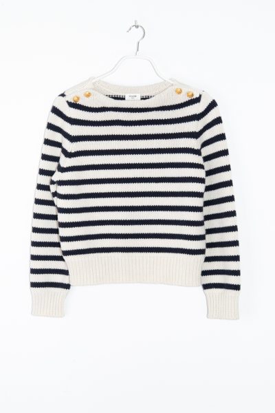 Celine Strickpullover mit Streifen in Ecru und Dunkelblau