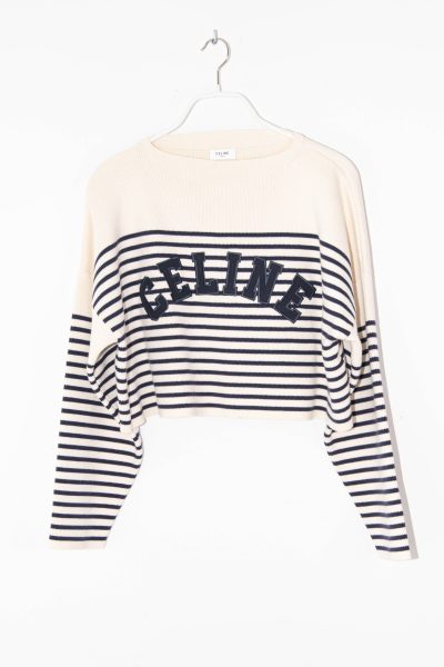 Celine Strickpullover mit Streifen in Dunkelblau und Ecru