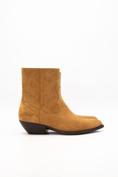 Celine "Leon" Stiefelette aus Veloursleder in Hellbraun