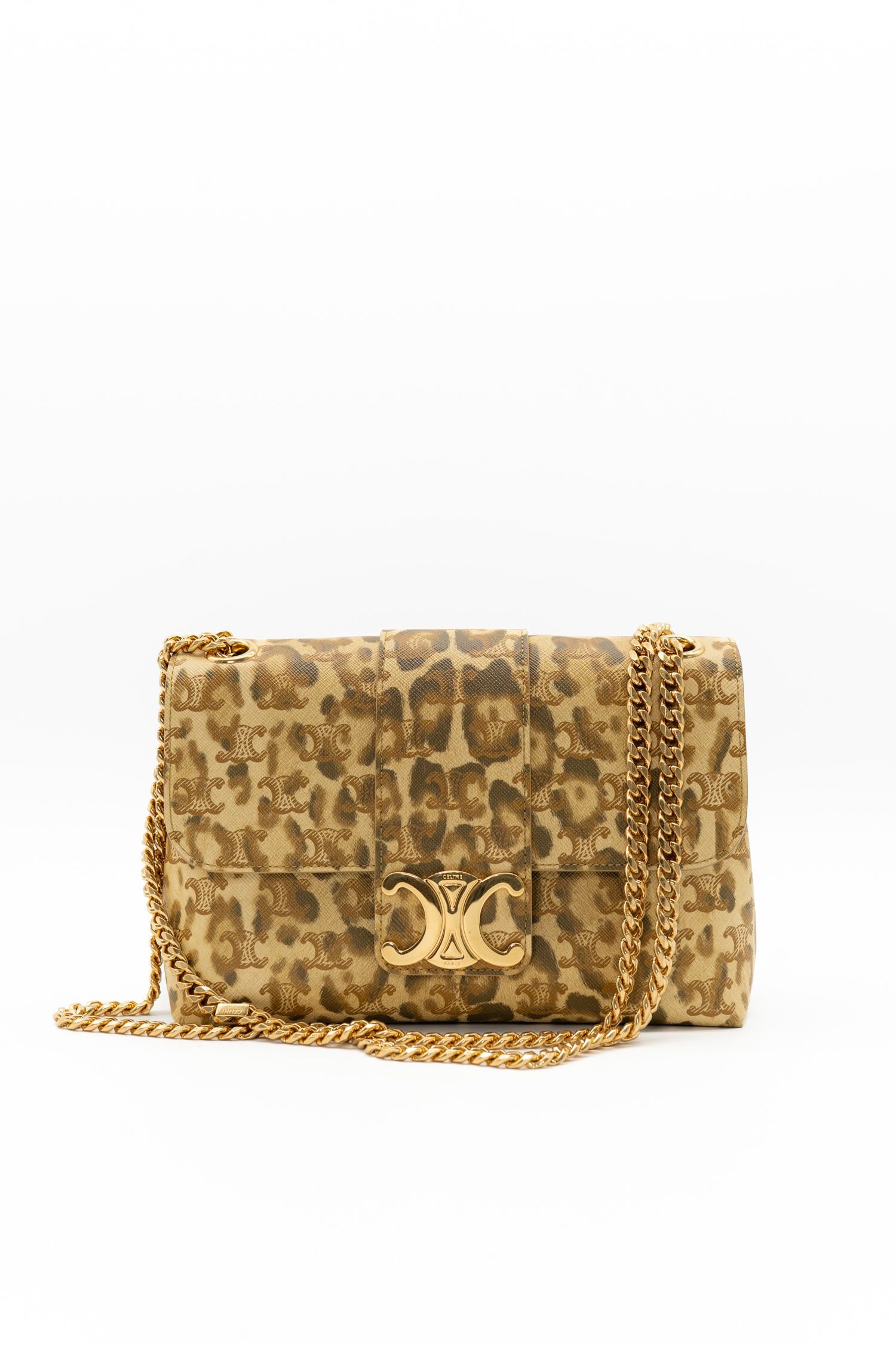 Thumbnail of http://Celine%20Victoire%20Schultertasche%20mit%20Leoprint%20in%20Beige%20und%20Gold