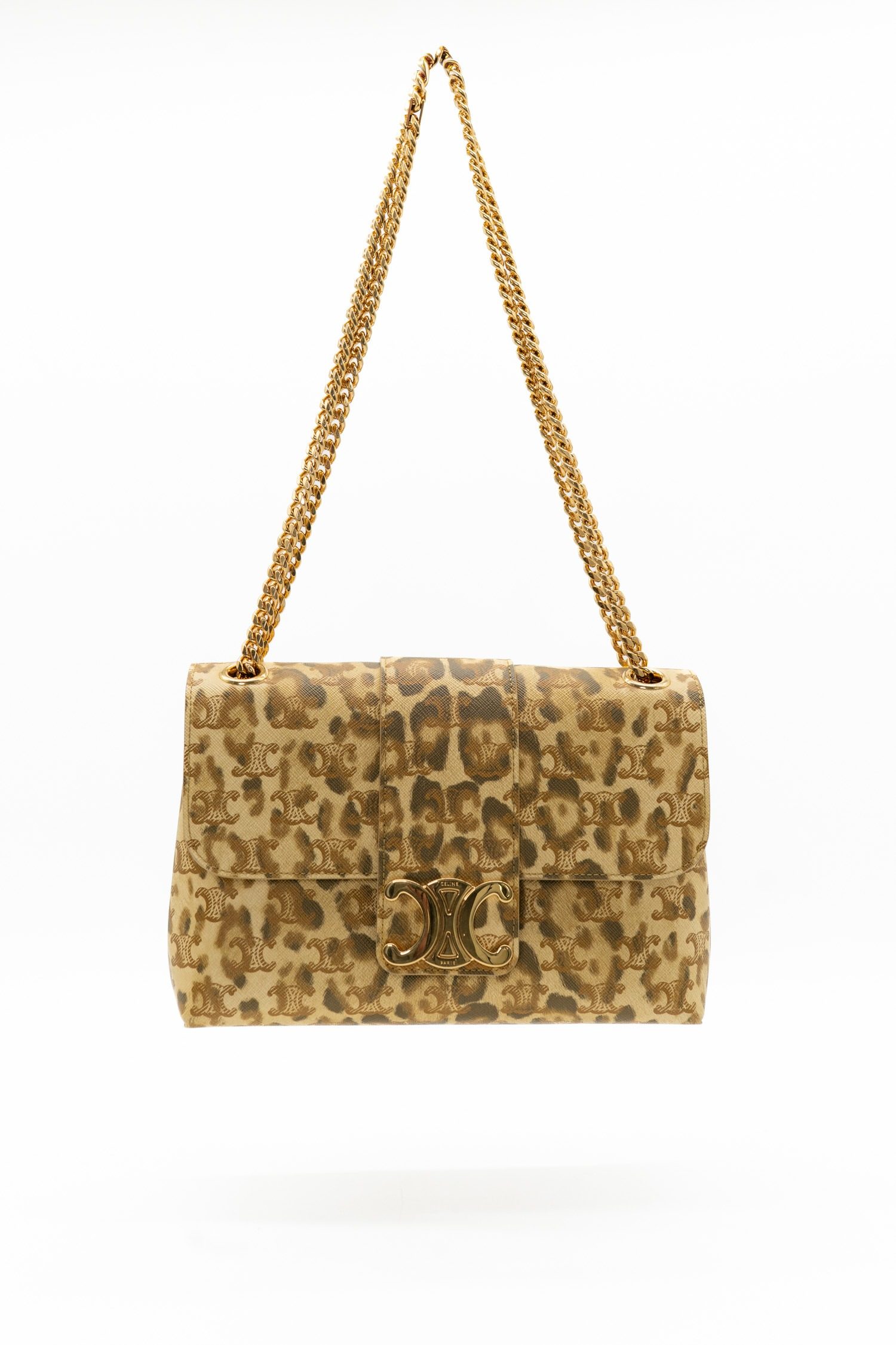 Thumbnail of http://Celine%20Victoire%20Schultertasche%20mit%20Leoprint%20in%20Beige%20und%20Gold
