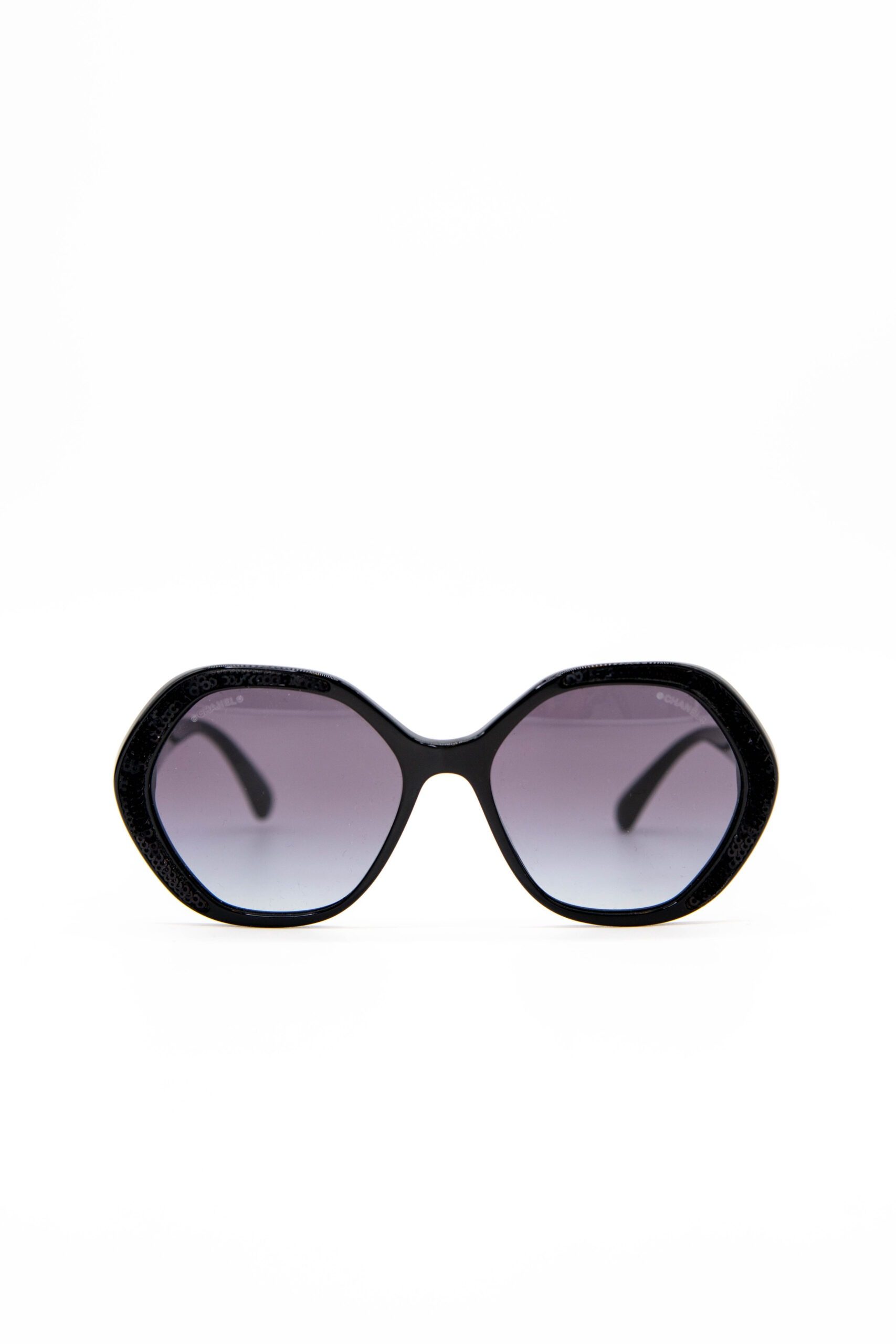 Chanel runde Sonnenbrille mit Pailletten in Schwarz