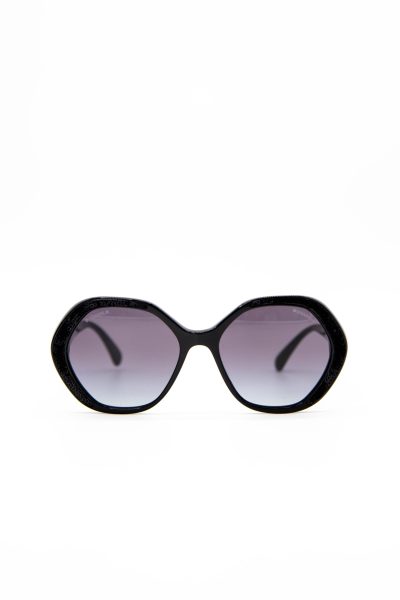Chanel runde Sonnenbrille mit Pailletten in Schwarz