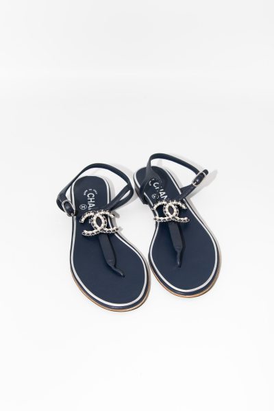 Chanel Sandaletten in Dunkelblau und Silber