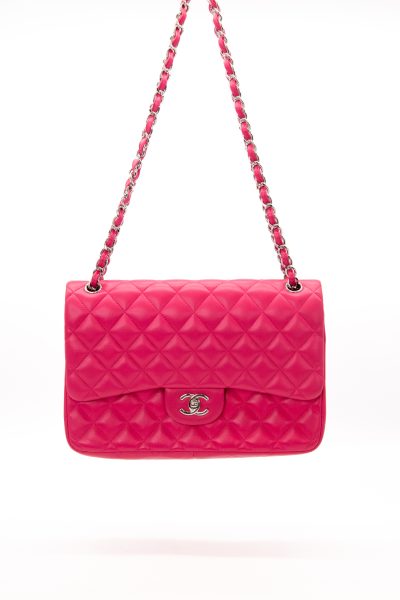 Chanel "Classic Jumbo Double Flap Bag" in Pink