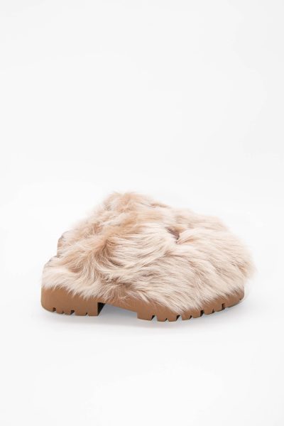 Celine "Bulky" Lammfell Clogs in Hellbeige und Braun