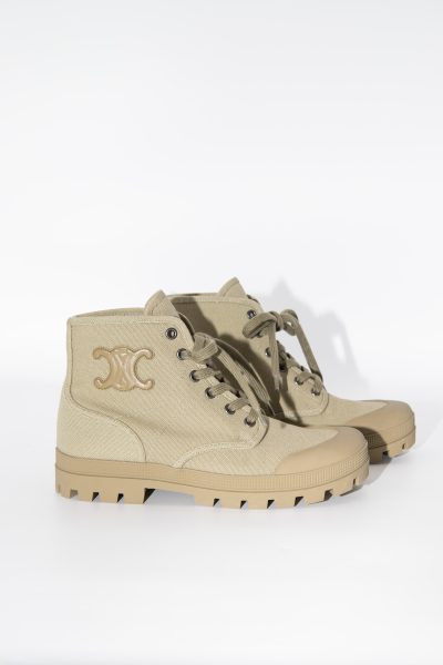 Celine "Patapans" Stiefeletten aus Canvas in Oliv