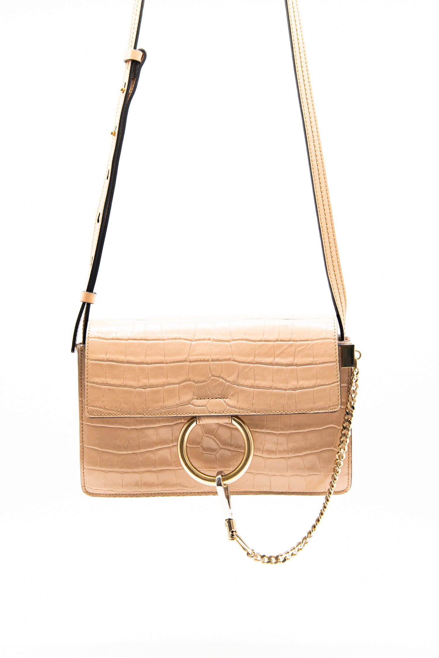 Thumbnail of http://Chloé%20Faye%20Umhängetasche%20mit%20Krokoprägung%20in%20Beige%20und%20Gold