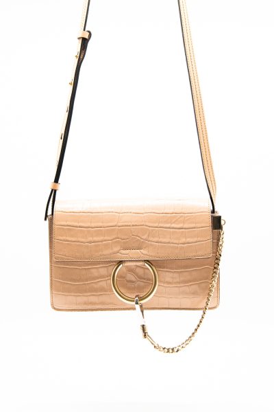 Chloé "Faye" Umhängetasche mit Krokoprägung in Beige und Gold