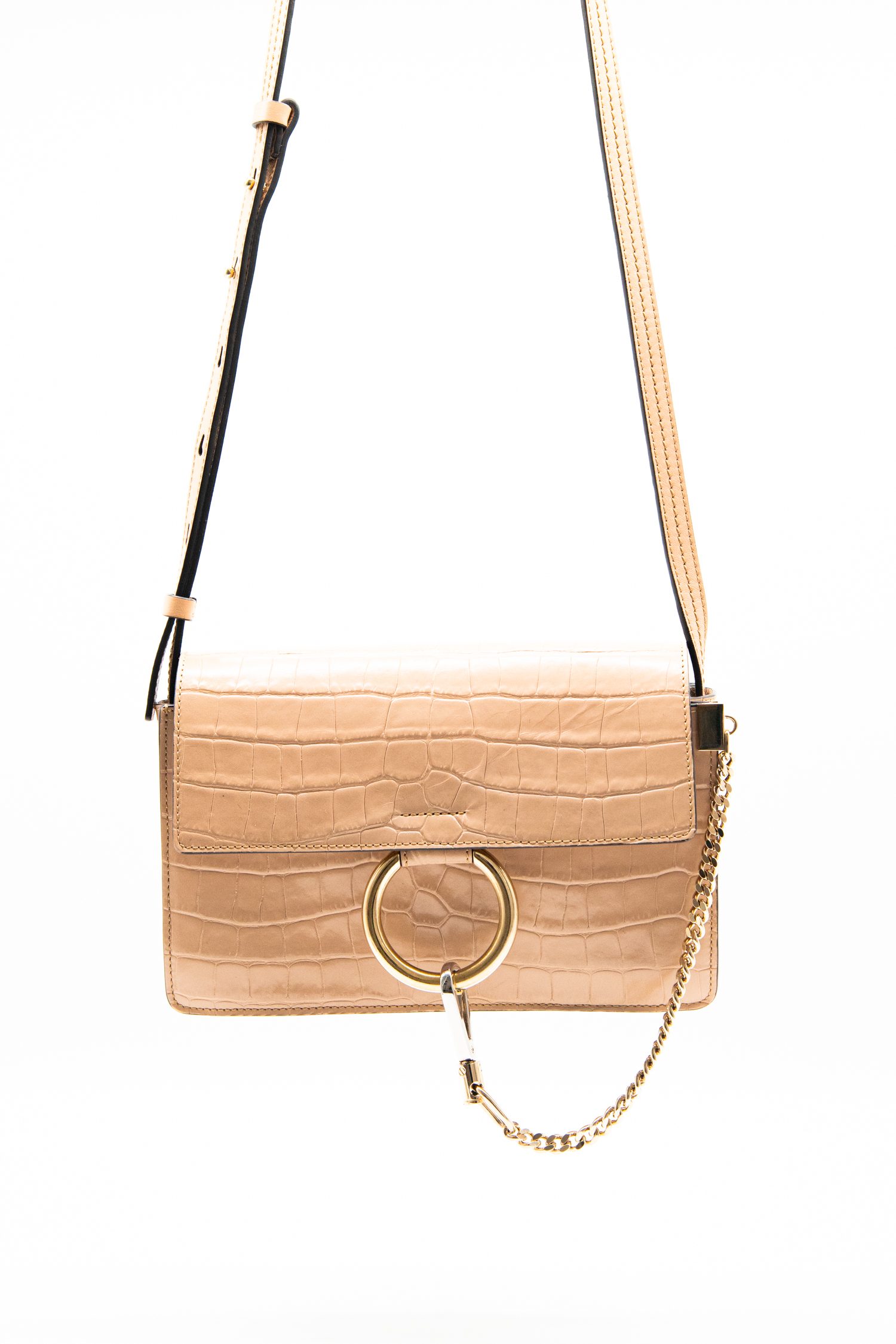 Chloé "Faye" Umhängetasche mit Krokoprägung in Beige und Gold