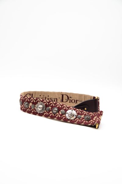 Dior Oblique Canvas Taschengurt mit Nieten in Bordeauxrot und Beige