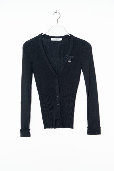 Christian Dior Strickjacke mit Schleife und Strass in Schwarz