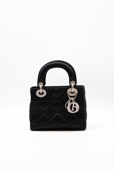 Dior "Lady Dior Micro" Handtasche mit Strass in Schwarz
