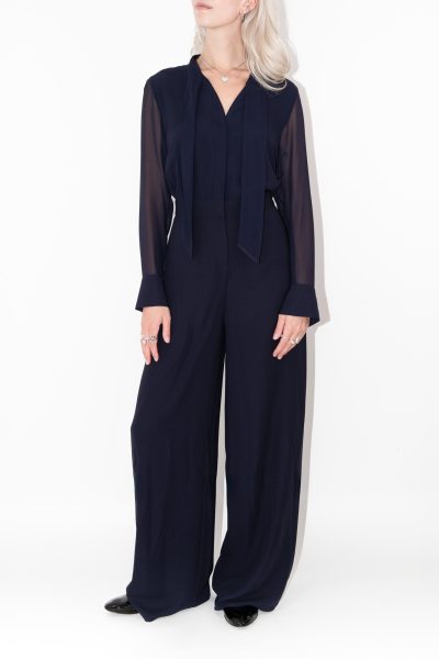 COMMA, Jumpsuit mit Bindeband in Dunkelblau