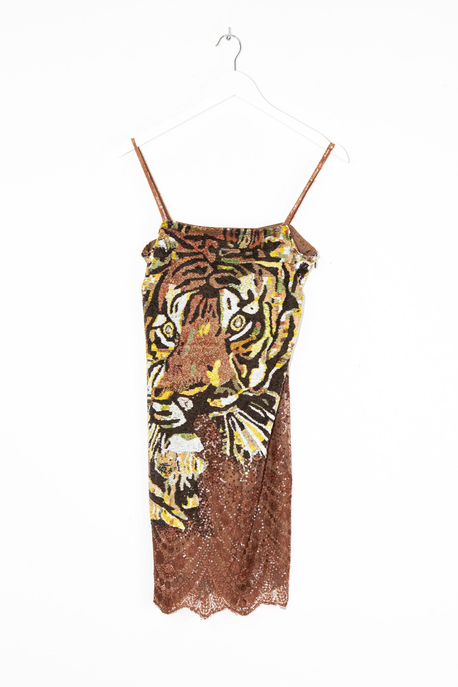 Thumbnail of http://Vintage%20Kleid%20mit%20Pailletten,%20Spitze%20und%20Tiger-Motiv