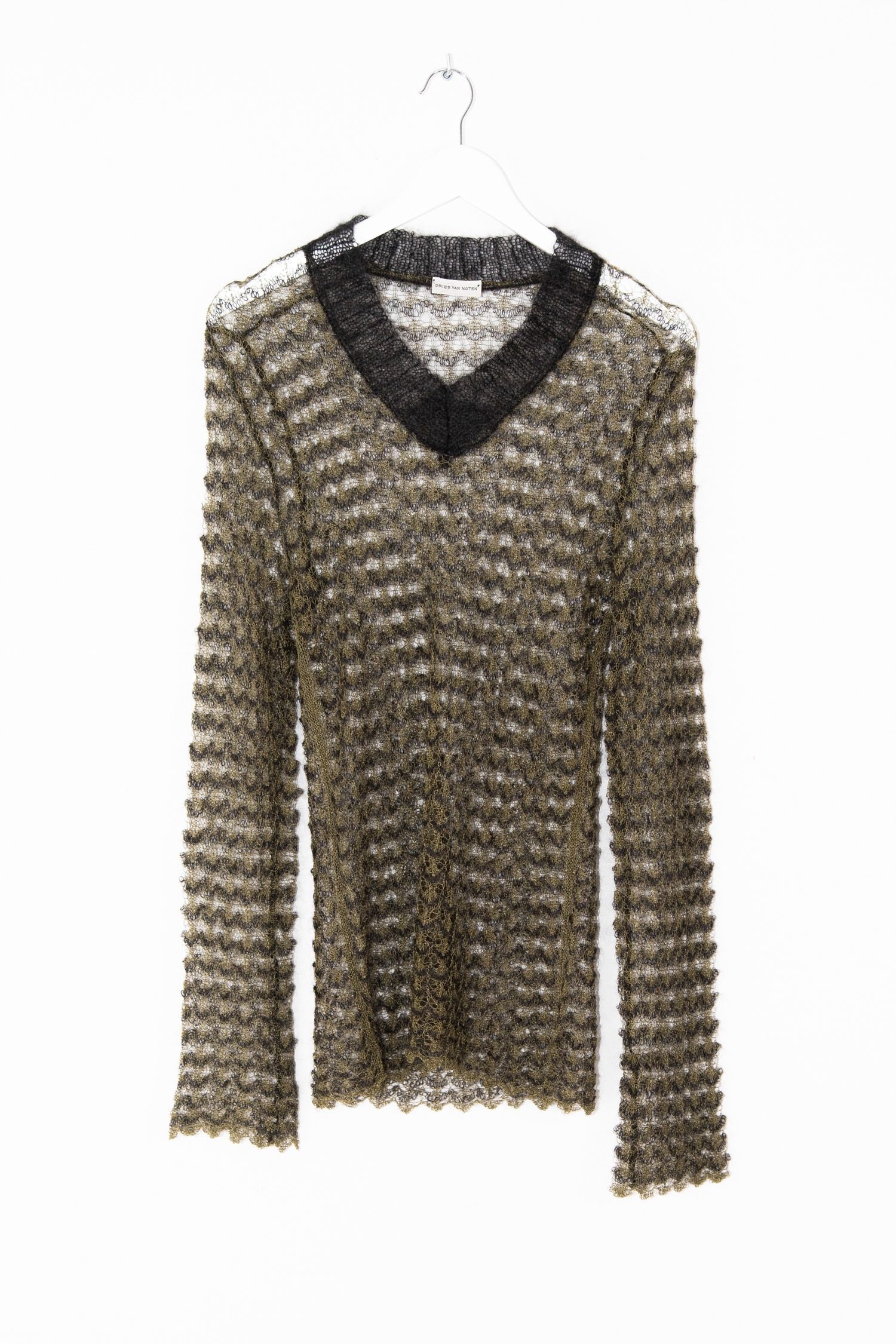 Thumbnail of http://Dries%20van%20Noten%20Strickpullover%20in%20Olivgrün%20und%20Dunkelgrau