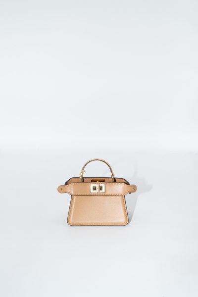 Fendi "Peekaboo" Micro Handtasche in Hellbraun und Gold