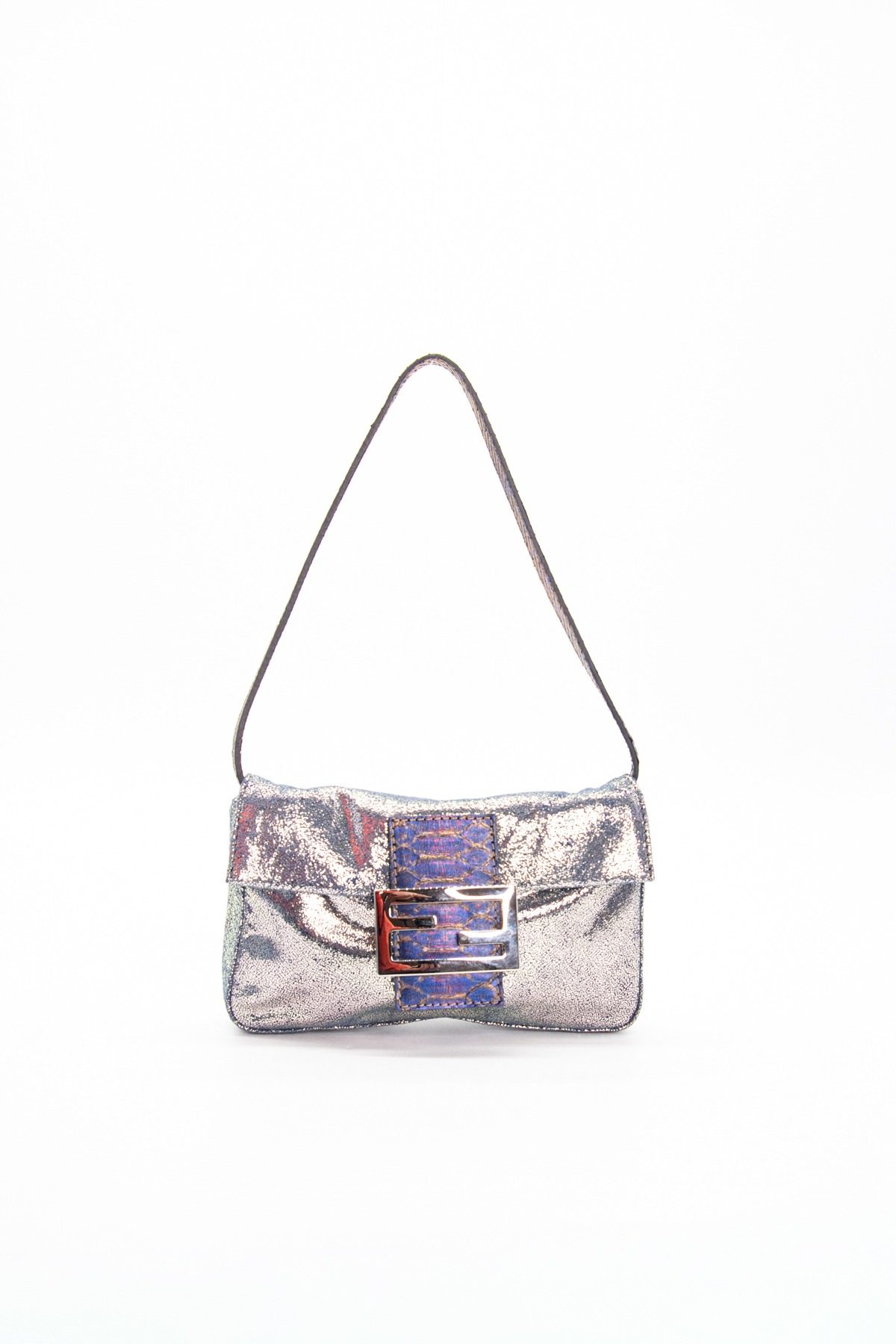 Thumbnail of http://Fendi%20Mini%20Baguette-Tasche%20in%20Lila%20und%20Silber%20Metallic