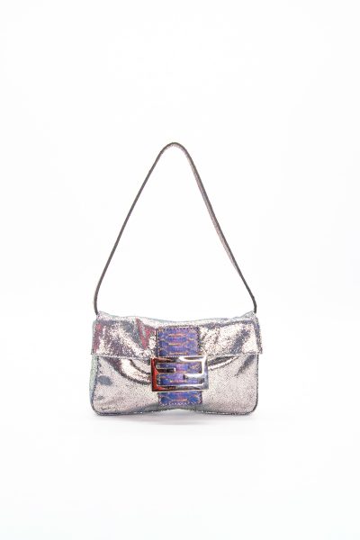 Fendi Mini Baguette-Tasche in Lila und Silber Metallic