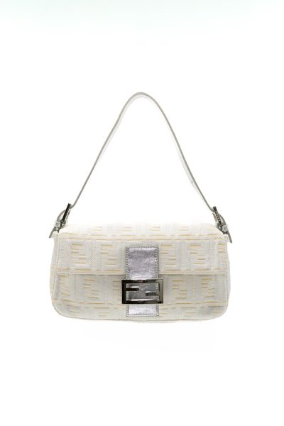 Fendi „2000 Metallic Lurex Zucca Baguette“ in Weiß und Silber