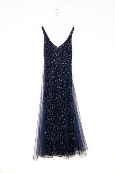 Giorgio Armani langes Abendkleid mit Kristallverzierungen in Dunkelblau