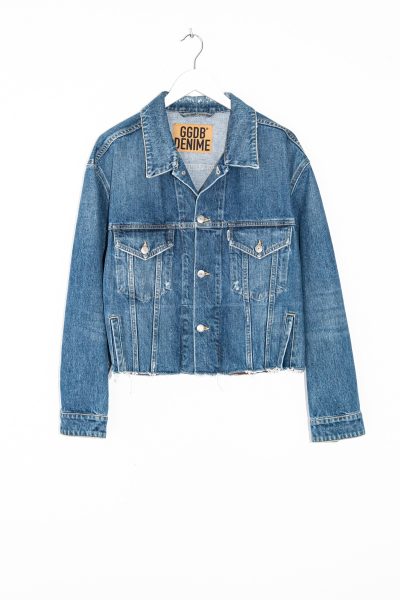 Golden Goose Used-Look Oversized Jeansjacke in Blau