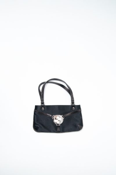 Gucci Vintage Handtasche aus Satin in Schwarz und Silber
