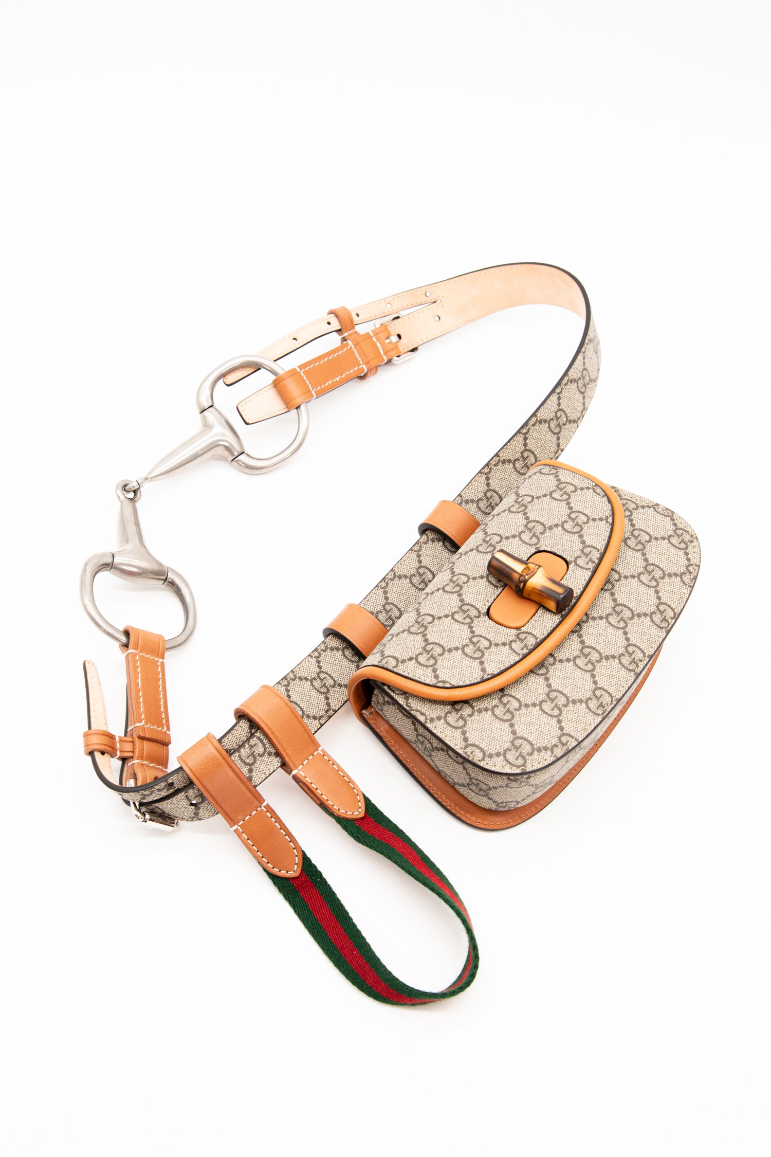 Gucci „Bamboo 1947“ Mini Gürteltasche in Beige, Hellbraun und Silber