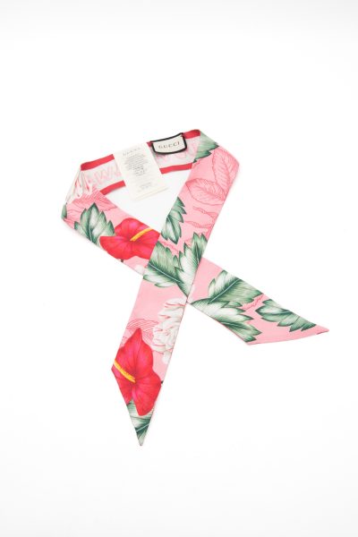 Gucci "Hawaiian Gucci Soul" Twilly mit Blumenmotiv in Rosa
