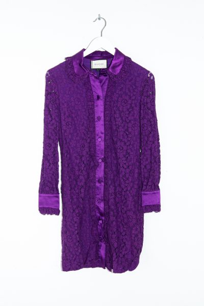 Gucci Minikleid mit Spitze und Rüschen in Lila
