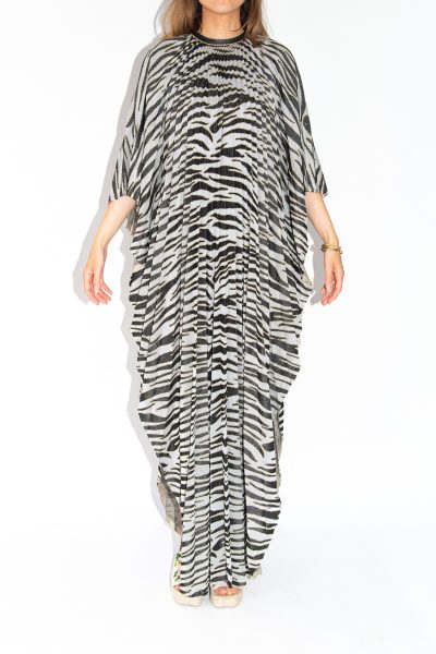 Gucci Kaftan Kleid mit Zebramuster in Silber, Schwarz und Gold