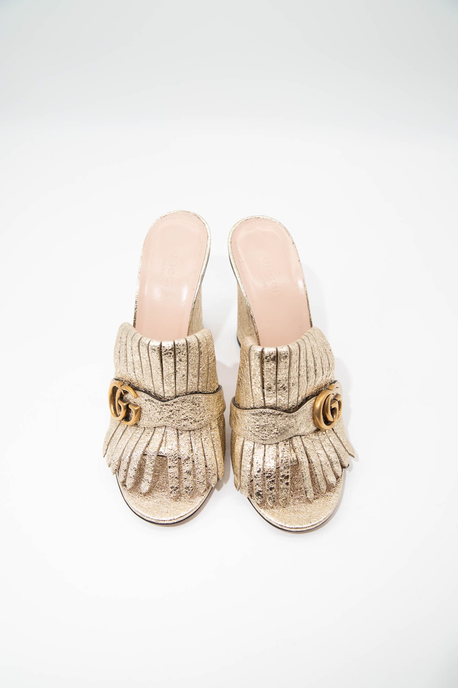 Thumbnail of http://Gucci%20Marmont%20Metallic%20Leather%20Pumps%20in%20Gold