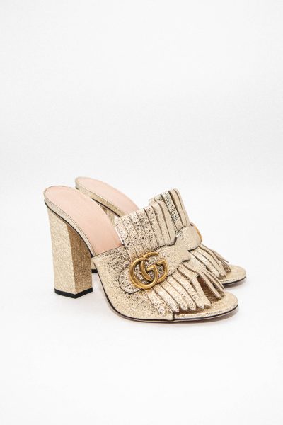 Gucci "Marmont Metallic Leather" Pumps in Gold
