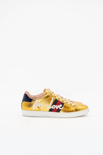 Gucci "Ace Blind For Love" Sneaker in Gold